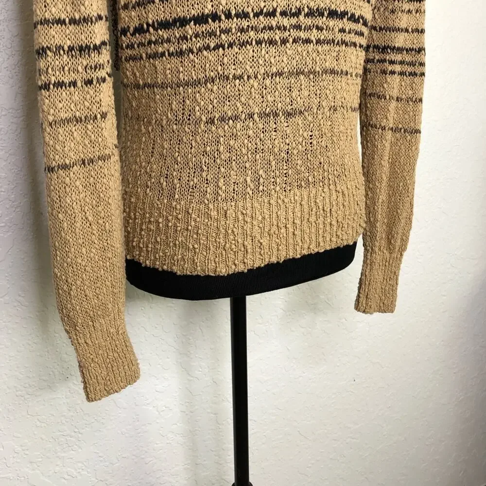 J Crew tan black striped knot knit hooded sweater size XXS